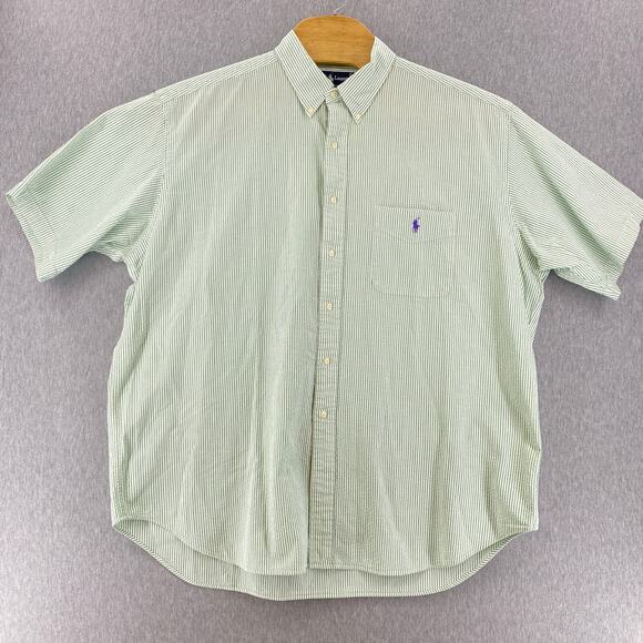 Ralph Lauren Shirt Men XXL Green Button Up Blaire Pocket Stripe Seersucker Camp - Picture 2 of 8
